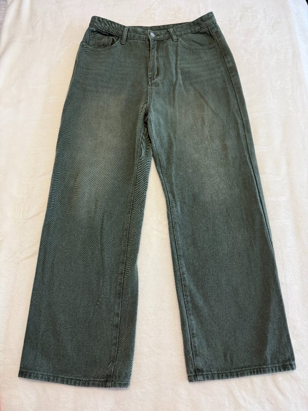 Cider Women's XL Olive Green Wide Leg Jeans High Rise Denim Pants